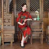 Etnische Kleding Chinese Stijl Vrouwen Vintage Rode Bloemenprint Cheongsam Verbeterde Retro Elegante Slanke Lange Hoge Split Qipao Traditionele