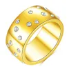 10MM eenvoudige stijl brede ring hoogglans roestvrij staal onregelmatige verdeling zirconia ringen voor vrouwen huwelijksverjaardag verjaardagscadeau yw241CG1483