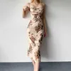 2023 Women's Celebrity Fashion Print One Line Neck Slim Fit Show Royal Sister Temperament Hanging DressX9PW