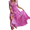 Podstawowe sukienki swobodne Kobiety Kobiety Dress Floral Print koronkowy frędzko duża sukienka na brzeg letnie vintage maxi sukienka plaża 230614