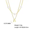 Chains Gold Plated 2 Layered Imitation Pearl Chain Necklace For Women 26 Initial Letter Charm Stainless Steel Collar Choker Jewelry