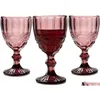 Verres à vin 10 oz gobelet en verre coloré avec tige 300 ml motif vintage en relief verres romantiques pour la fête de mariage Drop Delive Del Dh6Er