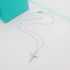 S Original T Designer Girls AAA+ Diamond Cross Pendant Choke Necklace Elegant Women Love Rose Gold Pink TF Engrave Chain Fashion Summer Jewelry