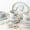 Dinnerware Sets Factory Wholesale Restaurant Nodic Christmas Marble Dinner Set Wedding Plate Golden Pattern Luxury Ceramic Tableware