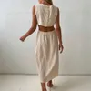 Double-layer Zou Cloth Dress 2023 Summer Fashion Casual breasted Open Waist Design Top Skirt