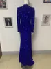 Casual Dresses Luxury Women Sexy Long Sleeve Turtleneck Mesh Sequins Blue Maxi Bodycon Dress 2023 Elegant Evening Party Club