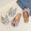 Slipper Bow Bling Girls Fashion Slippers Crystal Outdoor Slippers For Children Flats Pu Anti Slip Soft Kids Summer Princess Shoes 230613