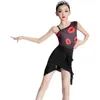 Stage Wear 2023 Latin Dance Dresses For Girls Lip Print Top Fringed Skirts Kids Standard Ballroom Costume Practice Clothes SL6294