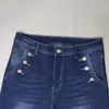 Dżinsy dżinsowe wysokie paliwa kobiety spodnie 2023 Mama Flase Pants Streetwear Casual Ciemnoniebieski Jezannik Lekki Strech Flare