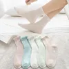 Meias femininas de verão de malha fina de algodão para meias maternas de tubo cor sólida respirável feminina interna