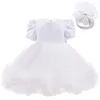 Flickaklänningar födda Baby Girls Charm Lace Bow Princess Dress 2023 Infant Party Dop för dop 1: a födelsedag Vestido