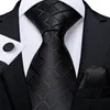 Neck Ties DiBanGu Business Plaid Black Solid Luxury Elegant Silk Ties for Men Designer Tie Buckle Handkerchief Cufflinks Wedding Accessory 230613