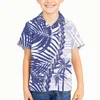 Camisas casuais masculinas polinésias tribais fijian totem tatuagem estampas fiji menino para crianças manga curta camisa de botão infantil gola virada para baixo