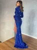 Casual Dresses Luxury Women Sexy Long Sleeve Turtleneck Mesh Sequins Blue Maxi Bodycon Dress 2023 Elegant Evening Party Club