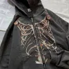 Dames Hoodies Sweatshirts Deeptown Y2K Gothic Streetwear Skeleton Print Oversized Hoodie Vrouwen Punk Harajuku Hip Hop Rits Sweatshirt Vrouwelijke Mall Goth Top 230613