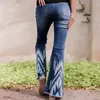 Partihandel västerländska klädda damer höga midja kvinnor denim flare jeans