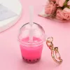 Party Funny Boba Tea Cup Keychain Straw Mini Milk Bottle Keyring Cute Bag Purse Ornaments bil Trinka Key Ring Pendant Accessorie