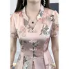 Women's Casual Ice Silk Print Evening Dress Elegant 2023 Summer New Improved Qipao Party Dresses Brazil Long A-line Skirt