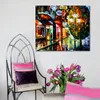 Cityscapes Canvas Art Amsterdam Night Rain Beautiful Street Landscape Dipinto a mano per l'home office moderno