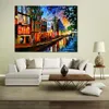 Vibrant Oil Målning Street Landscape Amsterdam Red Lights Handmade Canvas Art Contemporary Loft Decor