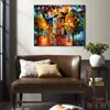 Stunning Landscape Canvas Art Autumn Day Hand Painted Urban Streets Painting Lobby Decor