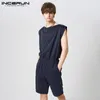 Men's Shorts Men Jumpsuits Striped Off Collar Sleeveless Elastic Waist Rompers Streetwear Casual Male Playsuits Overalls S-5XL INCERUN 230613