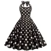 Robes Décontractées Polka Dot Hepburn Style Années 50 Années 60 Robe Vintage A-Line Dos Nu Halter Pin Up Rockabilly Femmes Été Rétro Party Vestidos