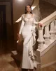 Elegant Satin Peplum Mermaid Wedding Dresses Lace Appliques Long Sleeve Bridal Gown Wedding Gowns Vestido de novia