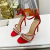 fashion Diamond high heel Sandals 10.5cm women's Gold lock decorative High Heels summer rose red Sandals Ankle strap Dress