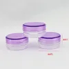 Frascos de cosméticos de creme vazio roxo 2g com tampa de rosca, frasco de bálsamo labial de amostra pequena exibição PS recipiente 2g frascos de creme de plástico Eqlnv