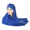 民族衣類ヒジャーブ女性ターバンイスラム教徒ヨーロッパアメリカ中東のマルチカラー額ダイヤモンドヒジャーブ帽子ヘッドバンド長いスカーフ