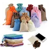Eco-Friendly Mini tela di iuta tela di sacco di lino borse con coulisse sacchetti di gioielli borsa sacchetti di imballaggio regalo di Natale logo personalizzato G0614