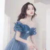 Abbigliamento etnico Donna Abiti da festa francesi Abiti da sera eleganti lunghi in tulle con scollo a barchetta Abito da sera blu con spalle scoperte Vestidos De Fiesta