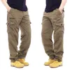 Męskie spodnie bawełniane ładunki men kombinezon armii styl wojskowy trening taktyczny proste spodnie pod względem kieszonkowym workowatym 230614