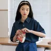 Women's Blouses Rimocy Korean Style Short Sleeve Denim Blouse Women Summer Button Up Jean Shirts Woman Vintage Pocket Loose T Ladies