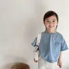 キッズシャツ子供服子供の女の子の女の子の短袖のブラウス幼児の男の子洗浄薄いブラウスベビーワイドシャツファッションチャイルドデニムトップ230613