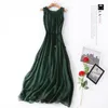 Casual Dresses Real Mulberry Silk Slim Dress Elegant For Women Summer Sleeveless Green Women's Clothing Vestido De Mujer LM