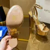 Aquazzura Sandal Sinner Plateau 140mm Gold Women's Metallic Feeling Platform High Heeled Sandals Chunky Block Ankle Strap Dress Designer women shoes heels