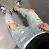 Men's Jeans Foufurieux Knife Cut Hole Mens High Street Ripped Men Women Fashion Loose Straight Hip Hop Trousers