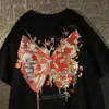 American High Street Flower Butterfly Print Manga Curta T-shirt Feminina e Masculina Solta Ins Marca Hip-hop Tendência Coreana Camisetas