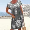Günlük elbiseler yaz kadın plaj salıncak etnik sundress tatil boho midi elbise ekibi boyun tunik vestido feminino