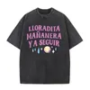 Camisetas masculinas Go On Crying Tomorrow Face triste Camisetas masculinas lavadas com suor no verão Roupas de tamanho grande Roupas de rua soltas Camisetas unissex de algodão