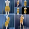 Stage Wear Gold Fringes Dance Costume Party Outfit Gland Body Soirée Anniversaire Spectacle Gogo Performance Robe Drop Delivery Vêtements Dhldj