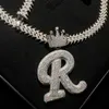 Solid Silver 925 Icepado personalizado de 10 mm Chain de ligação cubana VVS Nome de moissanita Chain Hip Hop Letter Pingente Colar