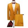 Men's Suits Marriage Men Thick Velvet Yellow Black Winter Two Piece Casual Business Event Suit Set Slim Fit 5XL Wedding Blazers Pants