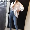 Women's Blouses Shirts Gaganight Women Blouses and Tops Long Sleeve Casual Striped White Turn-down Collar OL Shirt Back Buttons Loose Blusas Feminine 230613