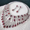 Necklace Earrings Set 2023 FASHION Luxury Red Pink Purple Crystal Water Drop Zircon Earring Wedding Bride Party Dress Banquet Jewelry