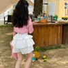 Kjolar flickor mini tårta klänning spetsar culottes fluffiga shorts rosa blå vit baby kjol mode vacker för 38t 230614
