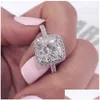 Solitaire Ring Cushion Cut 3CT Lab Diamond 925 Sterling Sier Engagement Band Rings for Women Men Moissanite Party Jewelry Dr Dhzeo