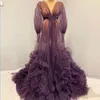 Purple Tulle Maternity Prom Dresses Long Sleeve Ruffles Ball Gown Bride Robes Custom Made gravid Woman Photography Dress